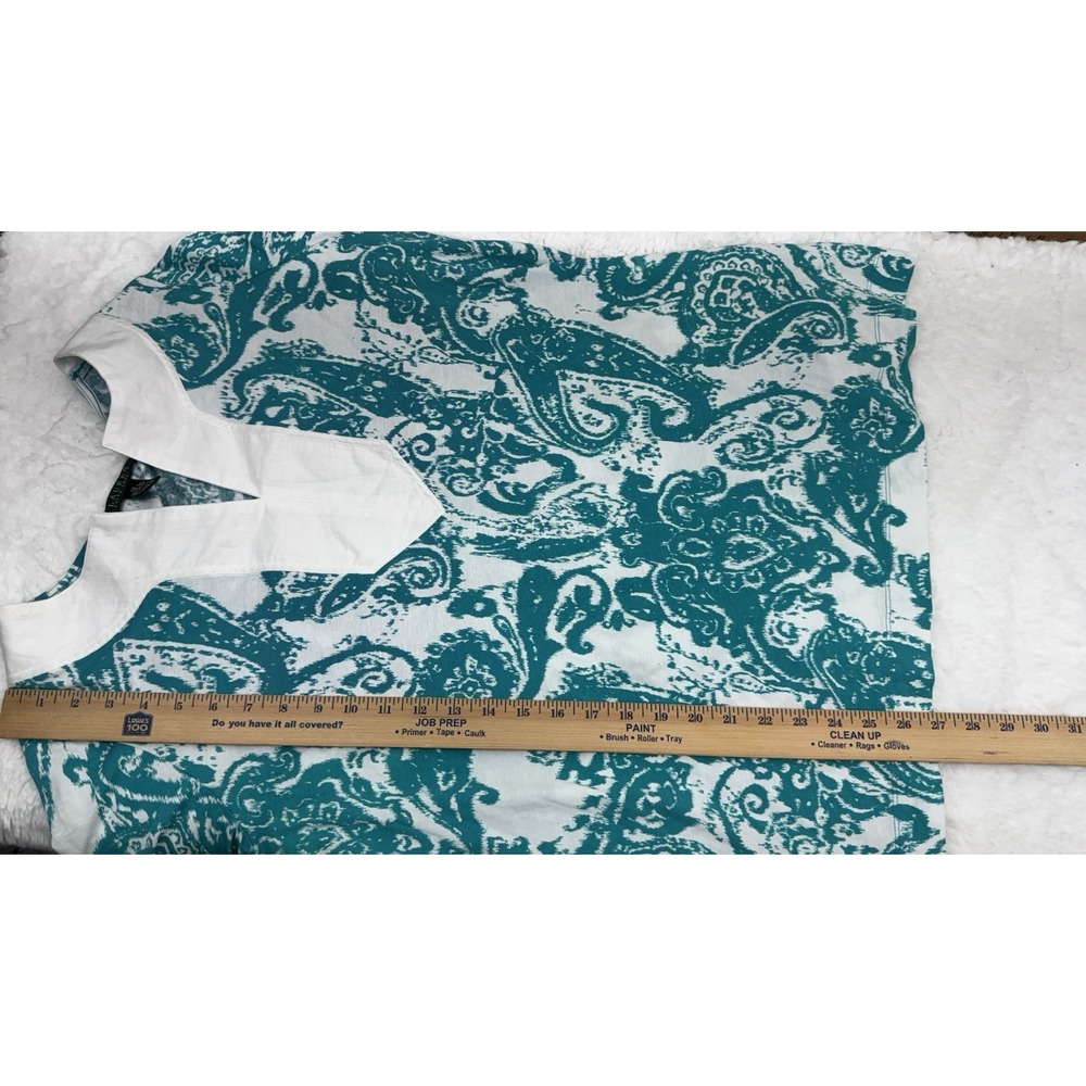 LRL Lauren Ralph Lauren Popover Tunic Top Teal White Paisley 100% Cotton Size 1X - Picture 9 of 12